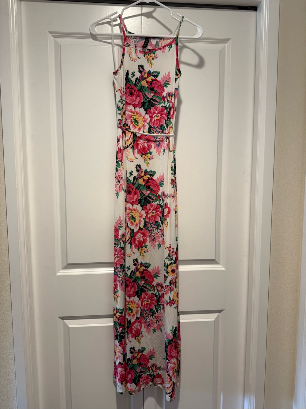 Fashion Union White Maxi Dress with Pink Floral Print